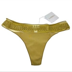 NWT La Perla Thong Silk Zig Zag Soutache in Chartreuse Gold Small